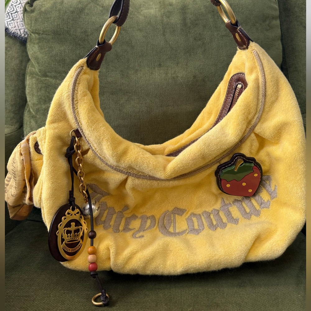 Y2K Juicy Couture Yellow Velour Strawberry Fields Gigi hobo